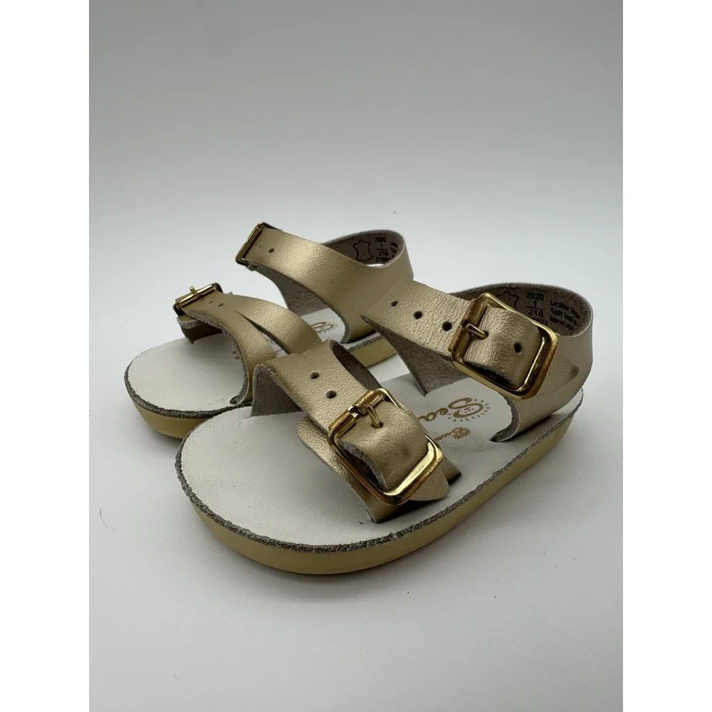 Toddler Girls Gold Buckle Sandals Size 1‎ Double Strap Casual Shoes